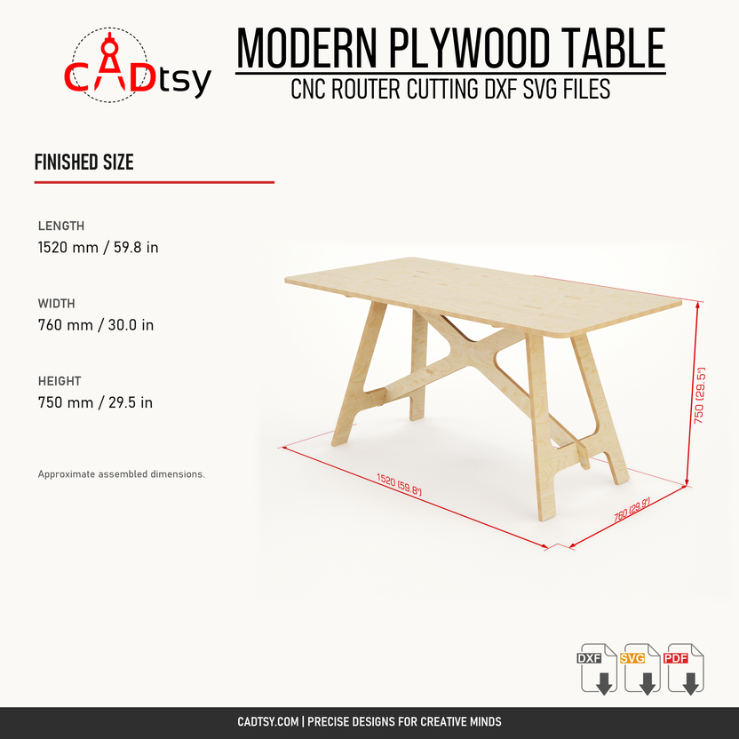 Finished dimensions of the modern plywood table