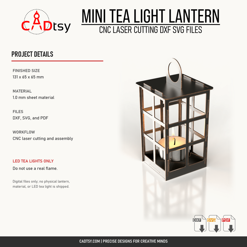 Mini tea light lantern project details for 1 millimeter sheet material and LED tea lights