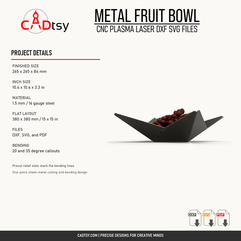 Metal fruit bowl CNC project details for 1.5 millimeter sheet steel