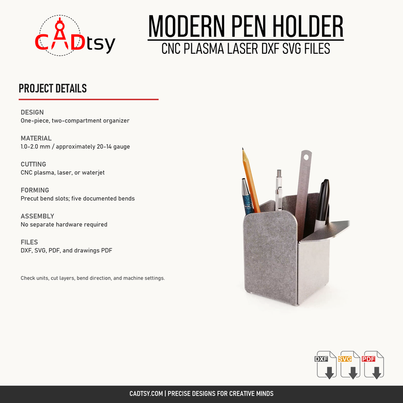 Material range, cutting, bend-slot design, assembly, and included files