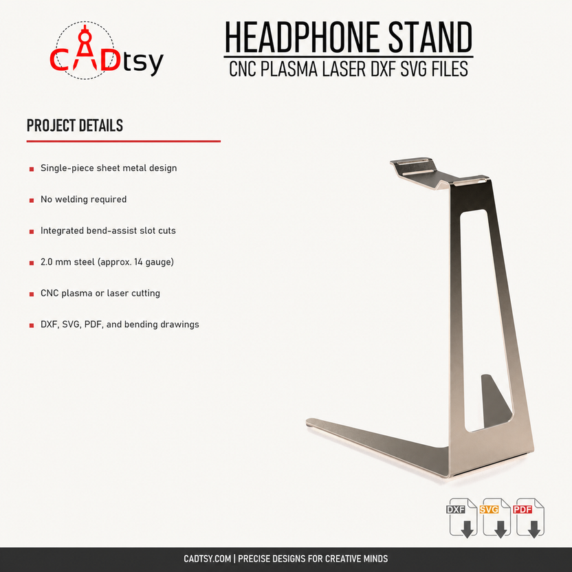 R2 headphone stand details for 2 millimeter steel and CNC cutting