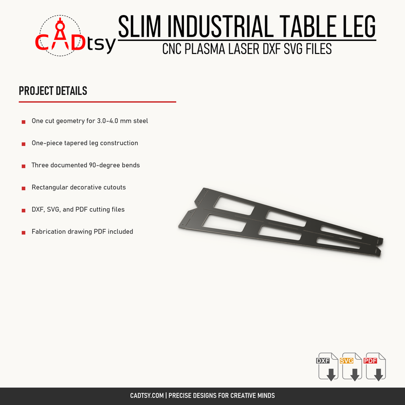 Steel thickness, one-piece construction, bending, cutout, and included file details