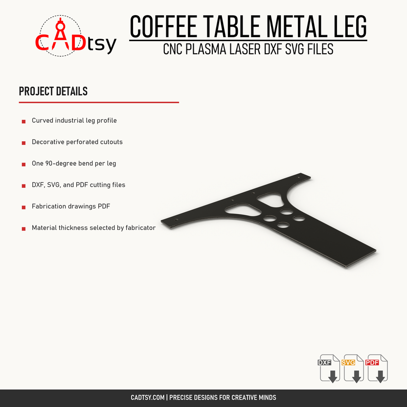 Profile, bend, file-format, drawing, and material details for the coffee table metal leg