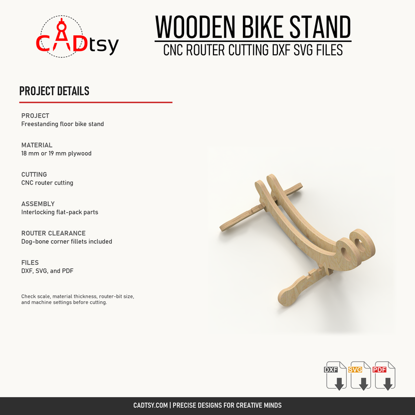 Material, CNC router, dog-bone fillet, and included-file details