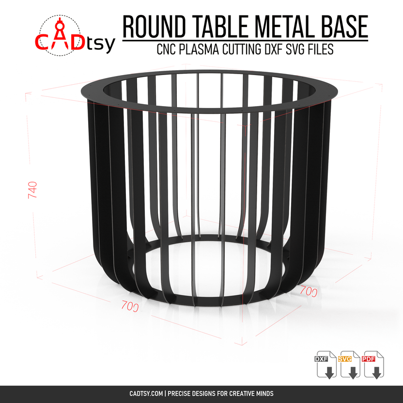 Dimensioned D700 table base showing 740 mm height and 700 mm base diameter