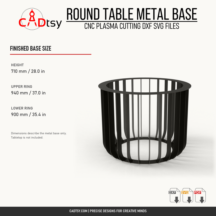 D900 table base dimensions showing 710 mm height, 940 mm upper ring, and 900 mm lower ring