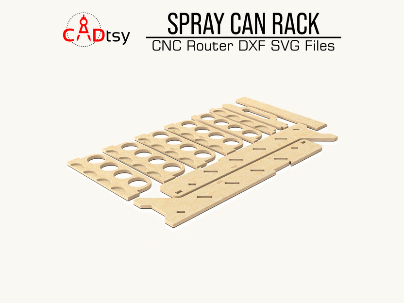 Laser-cut style wooden spray can rack parts before assembly