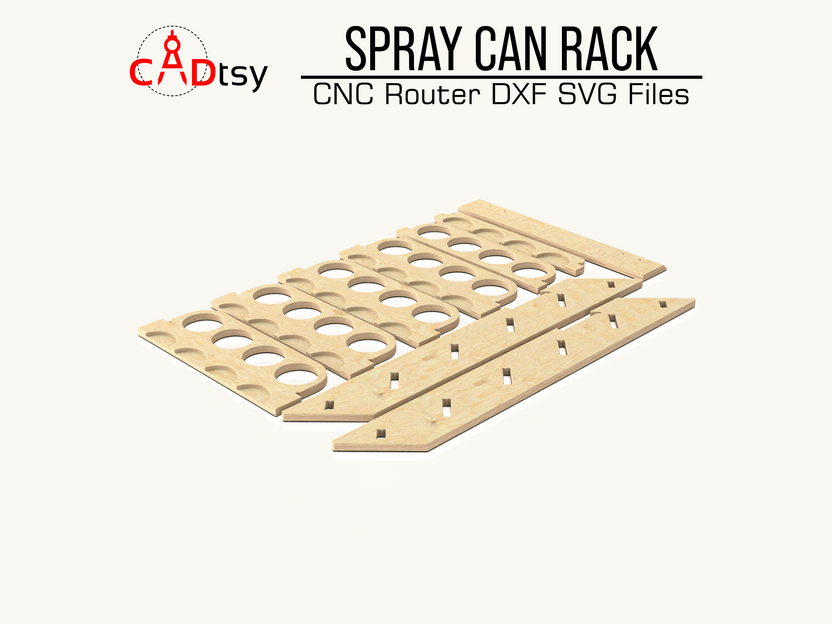 Flat wooden spray can rack panels with circular cutouts