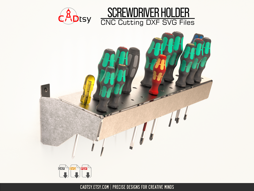 Metal screwdriver rack loaded with assorted hand screwdrivers