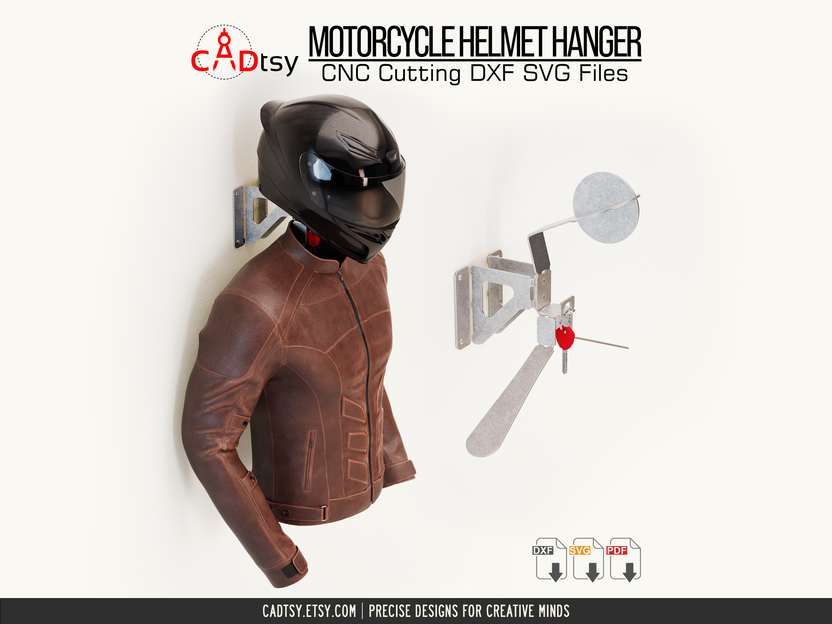 Wall-mounted metal motorcycle helmet holder with gear and key hooks