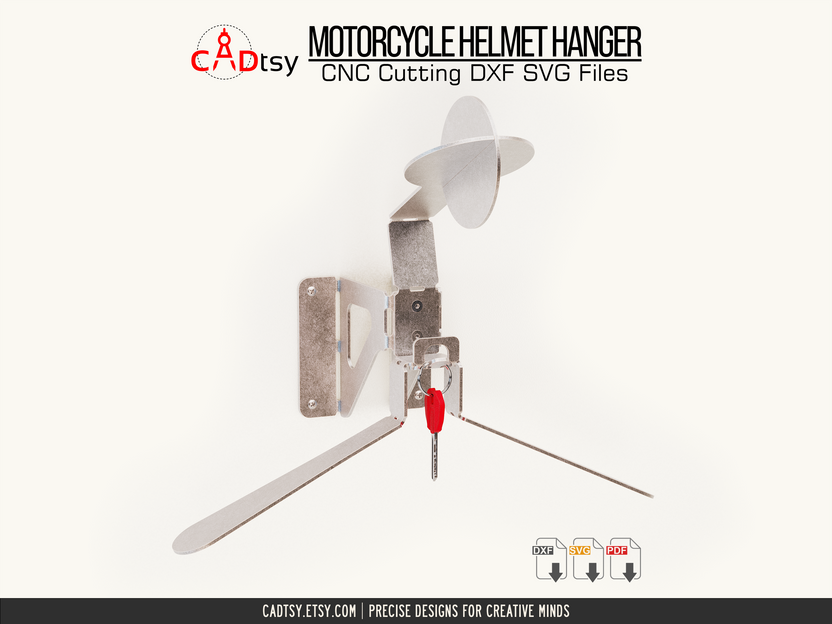 Front view of motorcycle helmet holder with jacket hanger and key hook