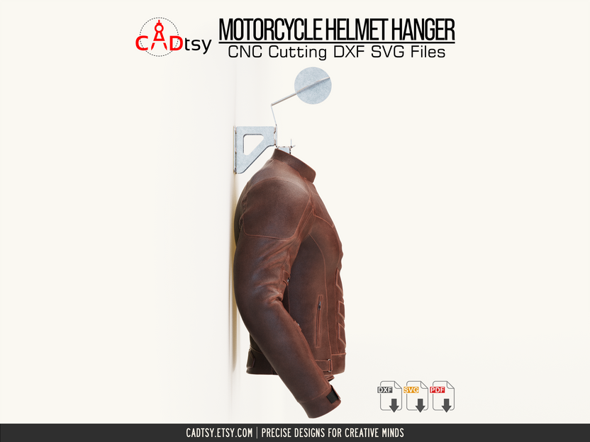 Side view of riding jacket hanging from motorcycle helmet holder