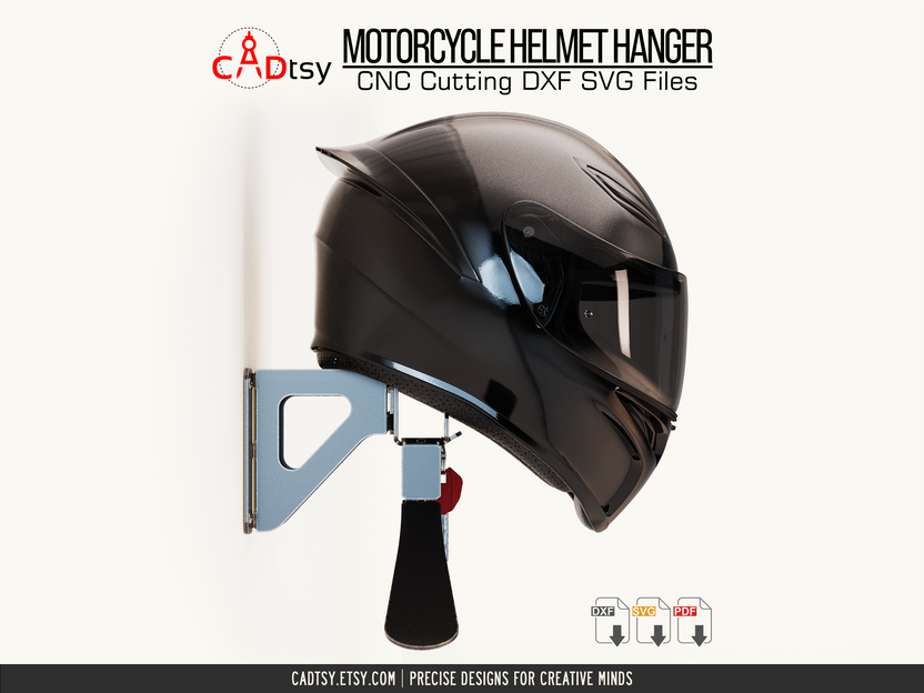 Close side view of motorcycle helmet resting on metal wall mount