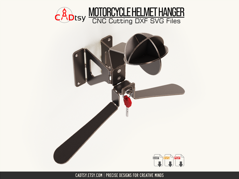 Rear angle of black motorcycle helmet holder with integrated hanger