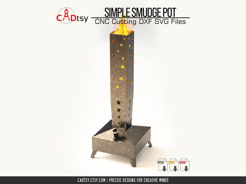 Tall metal smudge pot heater with perforated square chimney
