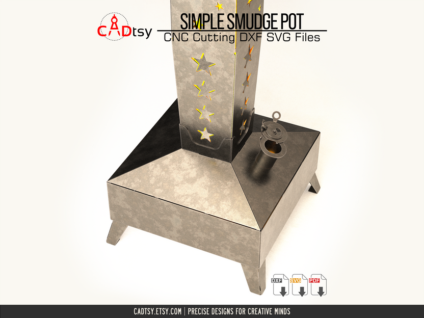 Close view of smudge pot base, fuel opening, and chimney connection