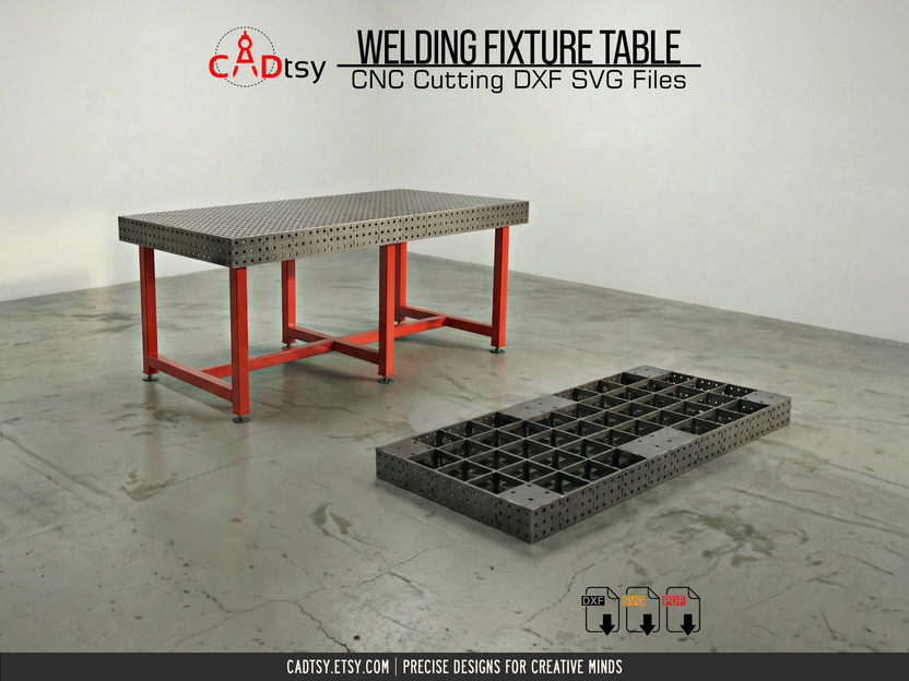Finished welding table beside separate tabletop rib assembly