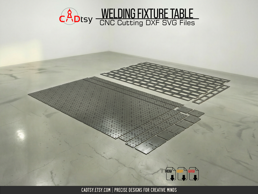 Flat CNC-cut plate layout for welding fixture tabletop and ribs