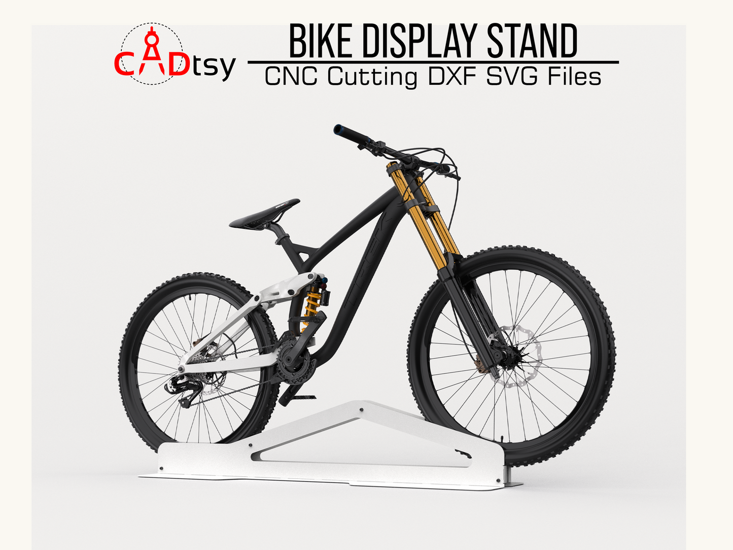 Bike Stand DXF Plasma Cutting CNC Files - A high-quality CNC and plasma cutting file for a metal bike display stand, perfect for showcasing mountain bikes and other bicycles in garages or shops