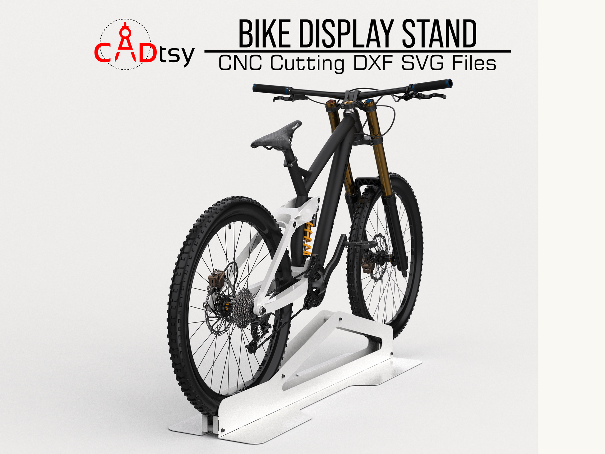 Bike Stand DXF Plasma Cutting CNC Files - A high-quality CNC and plasma cutting file for a metal bike display stand, perfect for showcasing mountain bikes and other bicycles in garages or shops