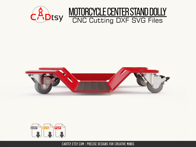 Low side view of motorcycle center-stand dolly platform