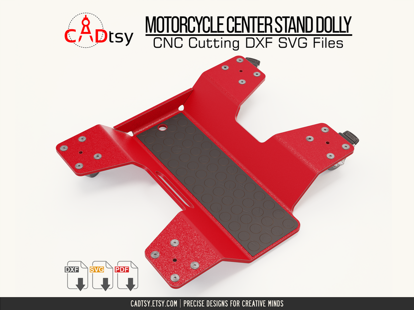 Top angled view of center-stand dolly with textured support pad