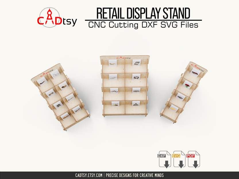 Top views of small, medium, and large four-tier display stands