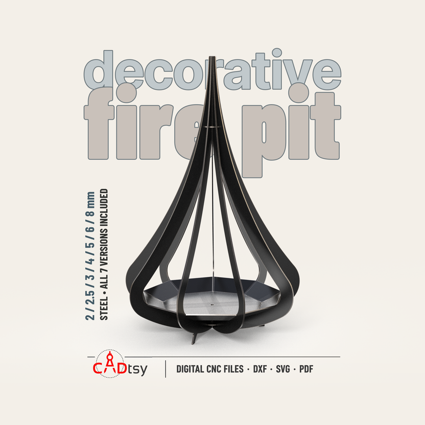 Decorative teardrop metal fire pit with all seven steel thickness versions listed