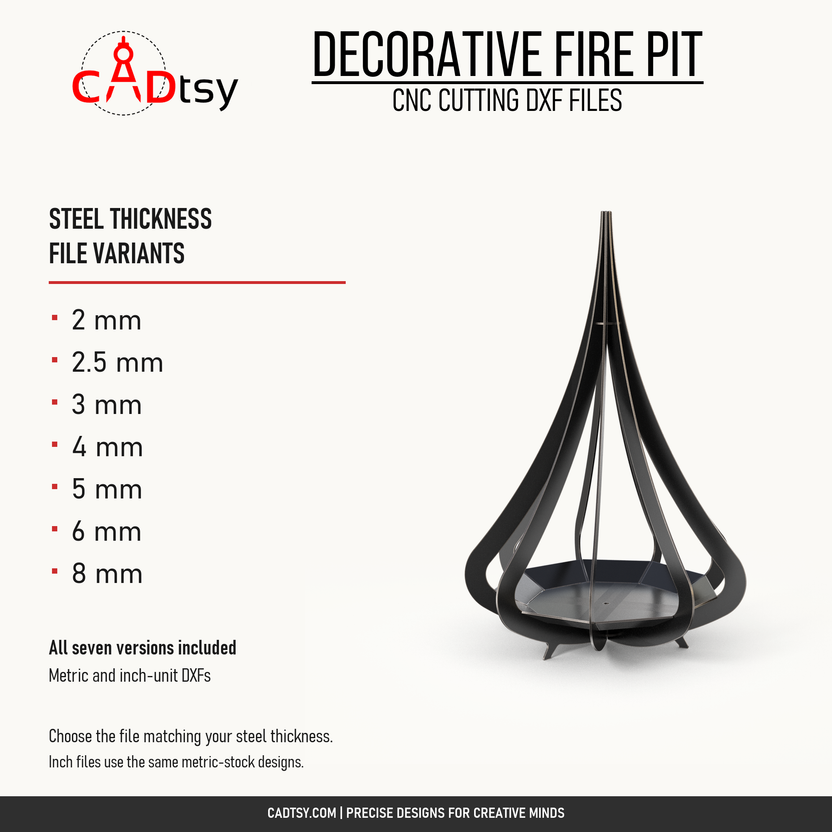 Decorative fire pit file variants for 2, 2.5, 3, 4, 5, 6 and 8 mm steel