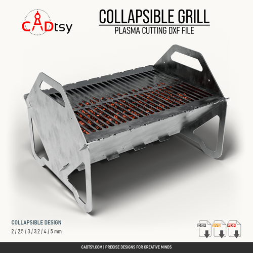 Rear three-quarter view of the assembled collapsible grill and its tab-and-slot panel connections.