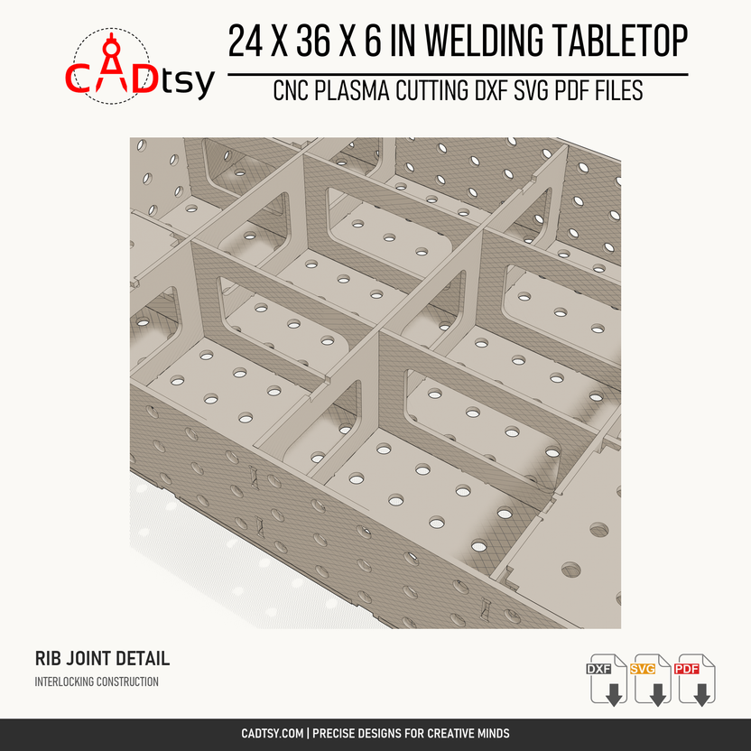 Rib-joint detail of the included 24x36x6-inch design; illustrative example from the four-size bundle.