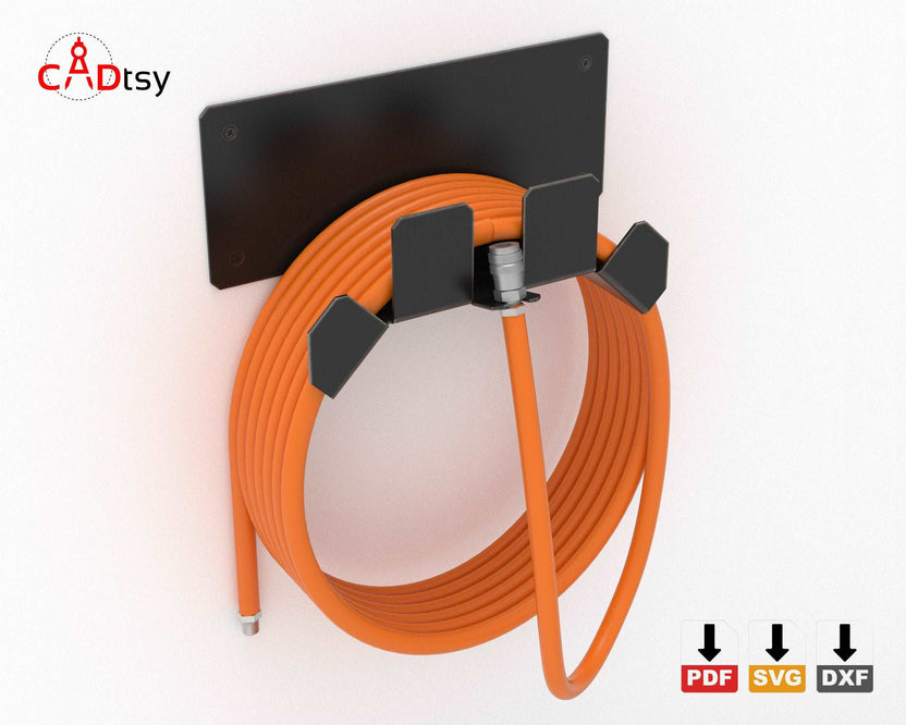 Top view of hose holder with orange coiled hose