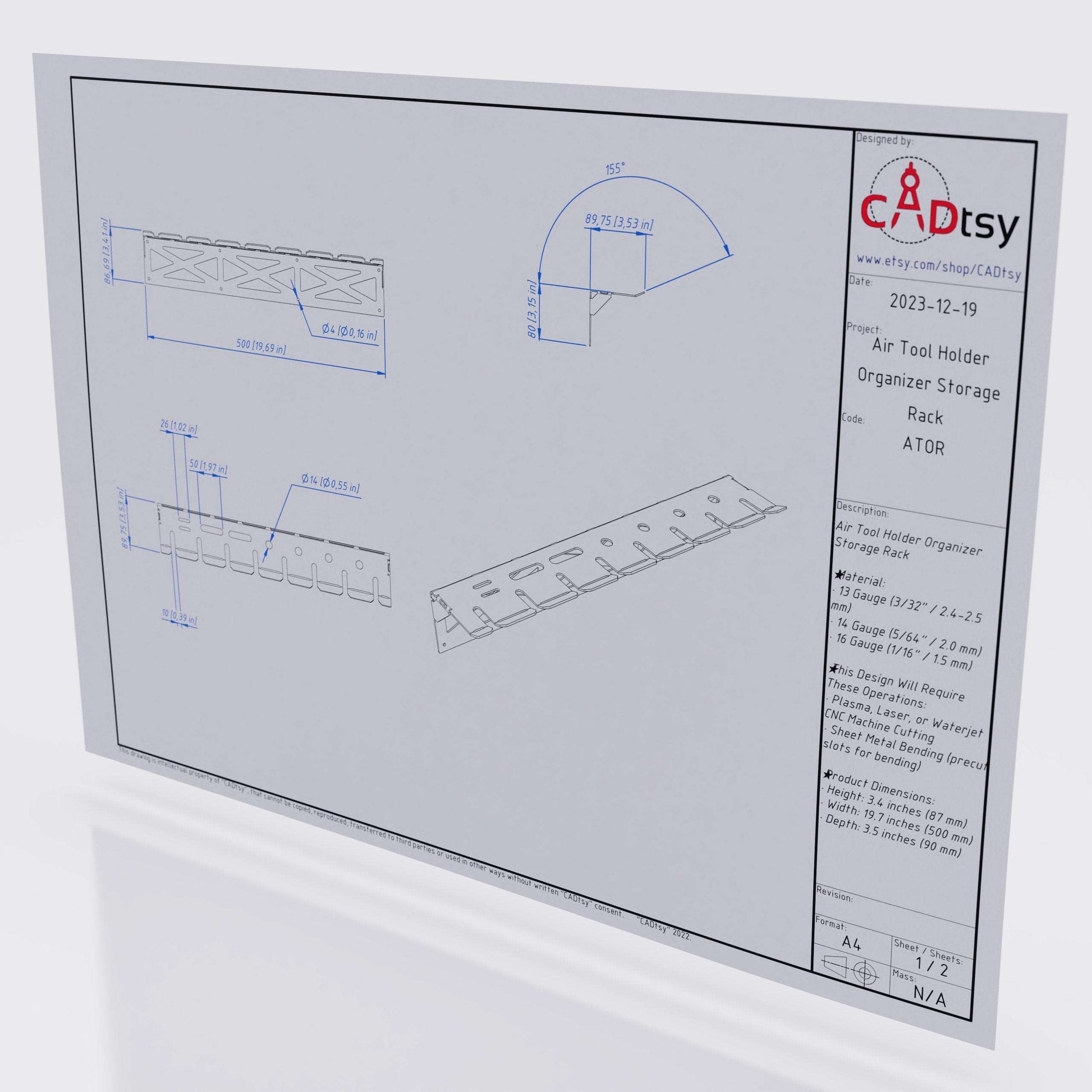 Air Tool Wall Rack DXF SVG Files. CNC Cut Laser Plasma Pattern. Holder, Organizer