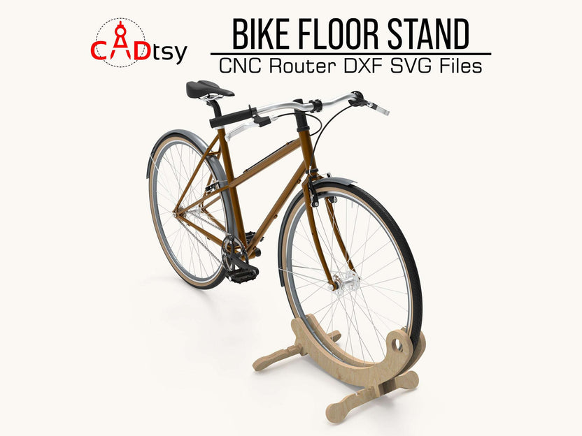 Wooden bike floor stand holding a bicycle