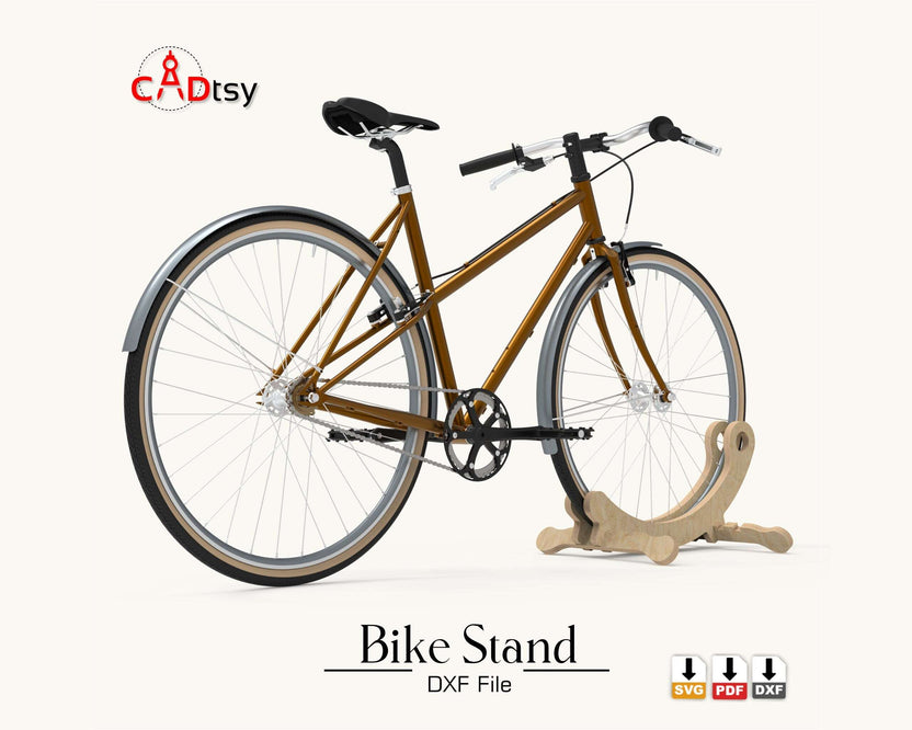 Full bicycle supported by wooden floor stand