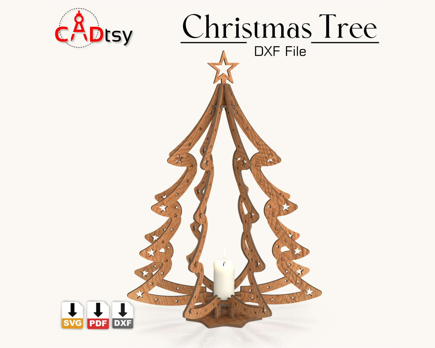 Christmas Tree CNC Laser Cutting DXF / SVG File, Plywood Candle Holder Lamp Festive Decor, Digital Download.