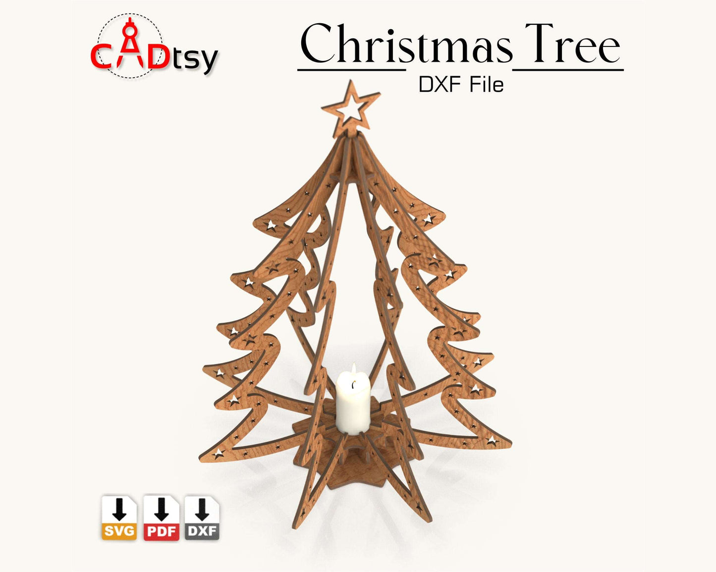 Christmas Tree CNC Laser Cutting DXF / SVG File, Plywood Candle Holder Lamp Festive Decor, Digital Download.