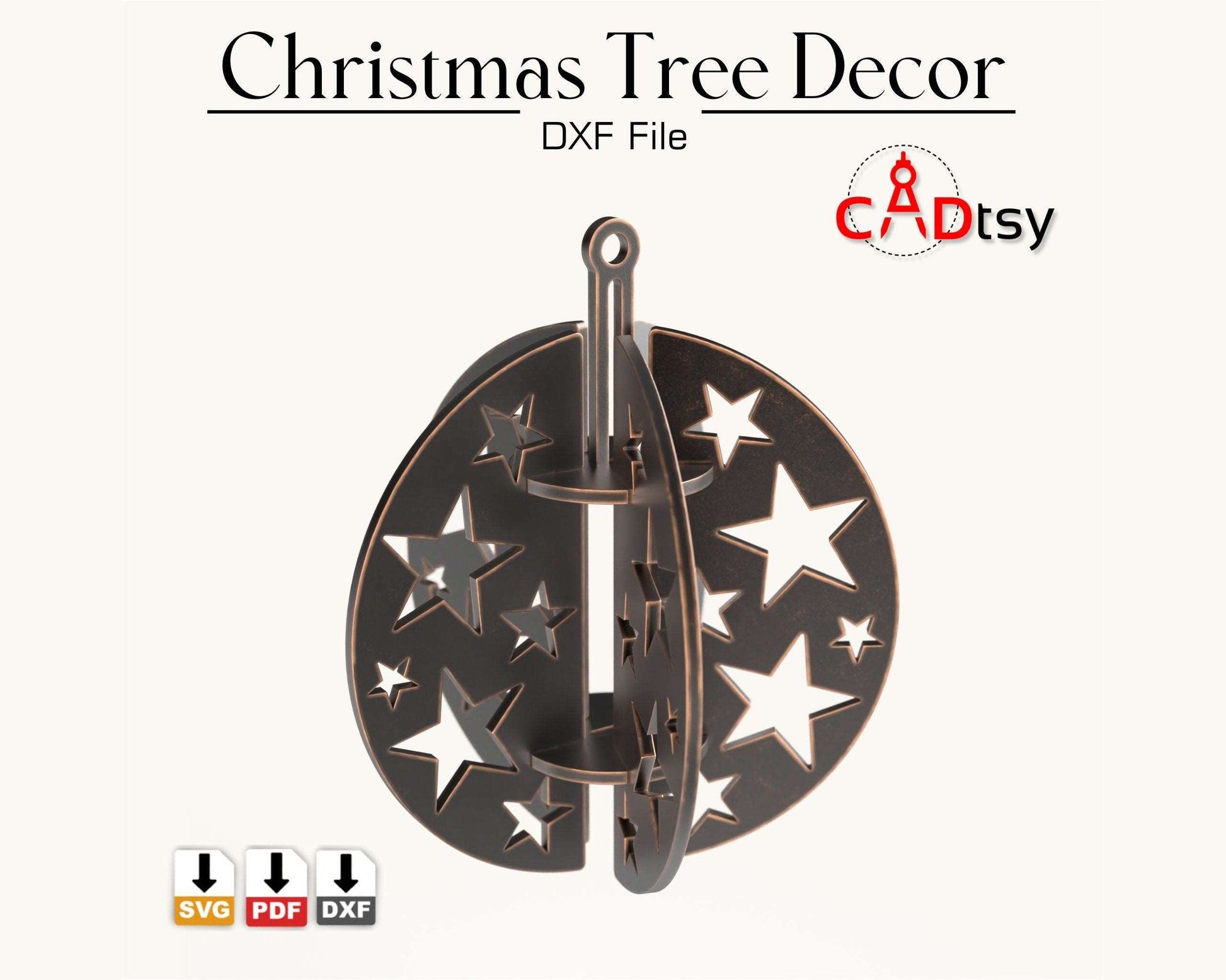 Christmas Tree Decor Ball CNC Laser Cutting DXF / SVG File, Metal Ornament Decoration, Digital Download.