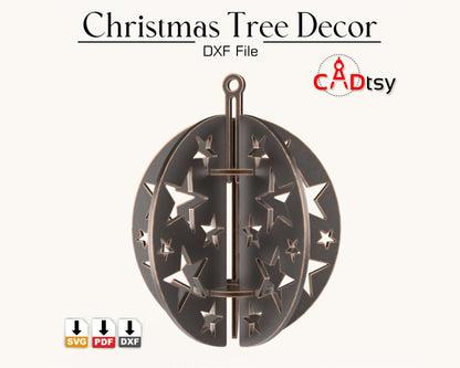 Christmas Tree Decor Ball CNC Laser Cutting DXF / SVG File, Metal Ornament Decoration, Digital Download.