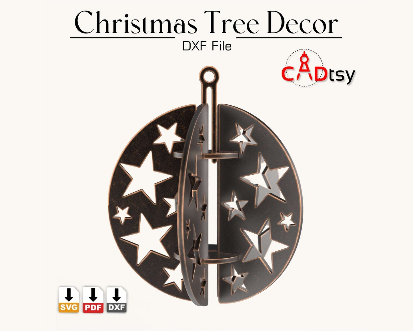 Christmas Tree Decor Ball CNC Laser Cutting DXF / SVG File, Metal Ornament Decoration, Digital Download.