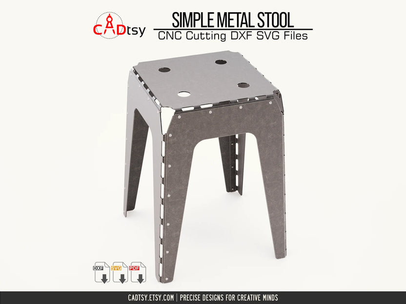 Rear view of CNC-cut sheet metal stool assembled with rivets