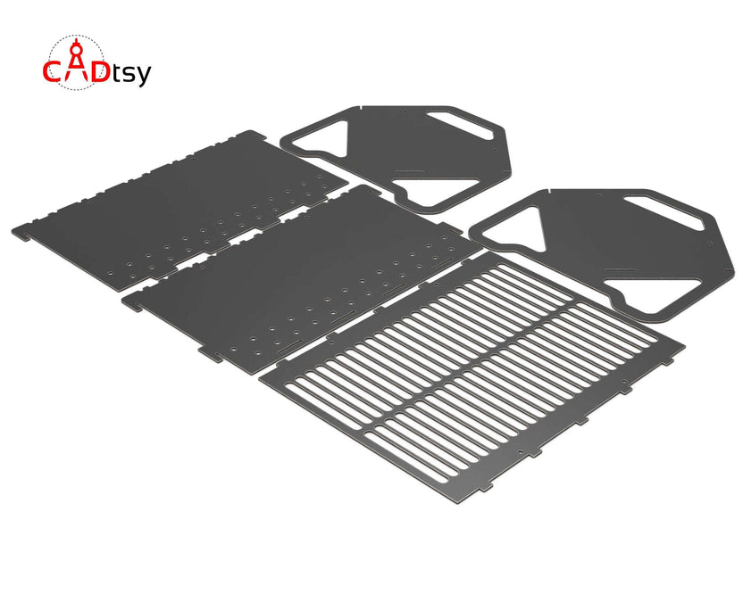 Flat component layout for the collapsible fire pit and grill