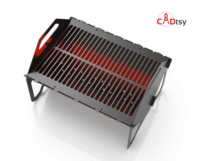 Collapsible fire pit and slotted cooking grate, top view