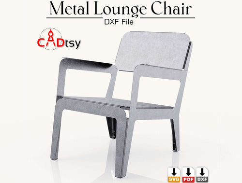 Unpainted metal lounge chair with wide armrests, front view