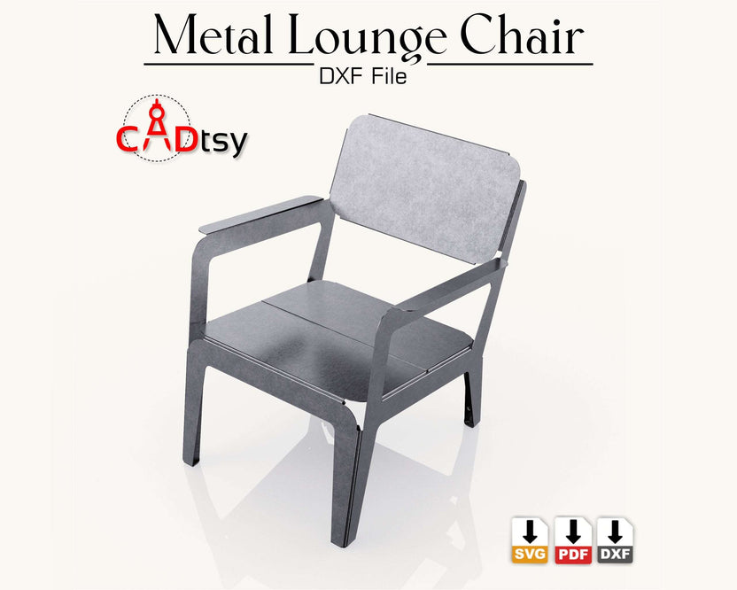 Unpainted metal lounge chair, front three-quarter view