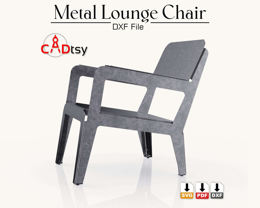 Unpainted metal lounge chair, rear three-quarter view