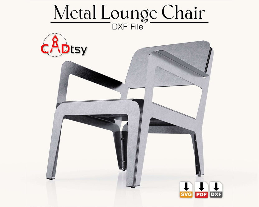 Unpainted metal lounge chair, right side view