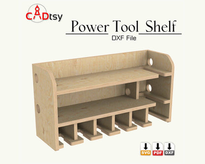 5 Slot DIY Cordless Power Tool Storage Shelf, CNC router cut from plywood,Cordless Drill Holder with Reciprocating Saw Slot, workshop storage Organizer suitable for Ryobi Dewalt Milwaukee Makita Bosch