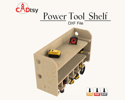 5 Slot DIY Cordless Power Tool Storage Shelf, CNC router cut from plywood,Cordless Drill Holder with Reciprocating Saw Slot, workshop storage Organizer suitable for Ryobi Dewalt Milwaukee Makita Bosch