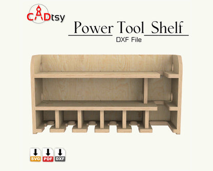 5 Slot DIY Cordless Power Tool Storage Shelf, CNC router cut from plywood,Cordless Drill Holder with Reciprocating Saw Slot, workshop storage Organizer suitable for Ryobi Dewalt Milwaukee Makita Bosch